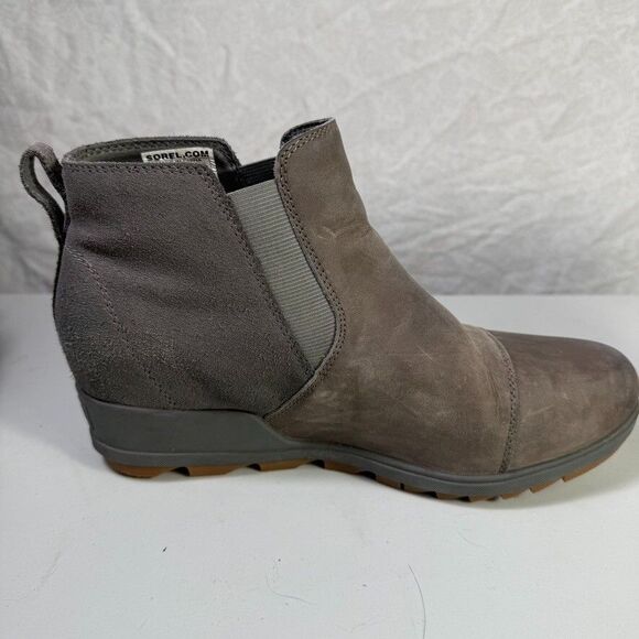 Sorel Evie Chelsea Boot Gray Leather Hidden Wedge Shoe NL3816 053 Wm Size 10.5 - Picture 5 of 9